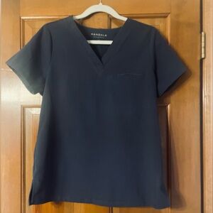 Mandala Blue One Pocket V Neck Scrub Top Size Small
